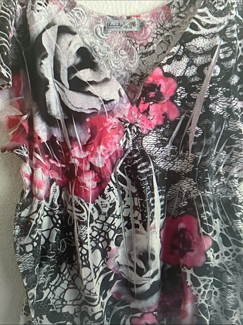 Unity World Wear Pink & Black Floral V-Neck Tunic